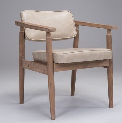 Muebles de comedor modernos europeos de madera maciza sillas de cuero PU de color de madera natural para el comedor de muestra