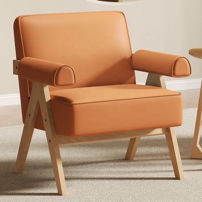Muebles de salón contemporáneos Moderno marco de madera sólida Tejido de cuero Sofá de madera opcional W70*D70*H80CM