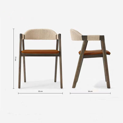 Sede de comedor con cordón tejido y acabado lacado en diseño de madera vintage