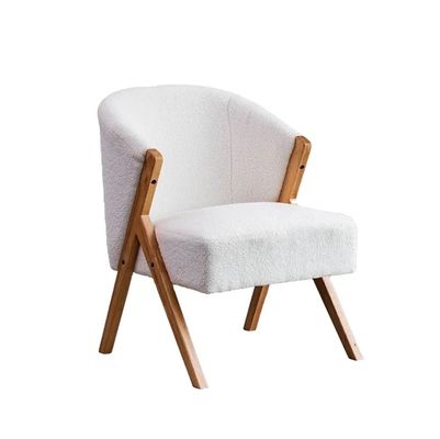 W60*D68*H77CM Muebles de salón moderno Silla de salón KD Sofá de madera Silla de acento de lana de cordero Blanco