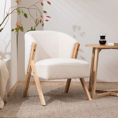 W60*D68*H77CM Muebles de salón moderno Silla de salón KD Sofá de madera Silla de acento de lana de cordero Blanco