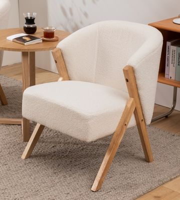 W60*D68*H77CM Muebles de salón moderno Silla de salón KD Sofá de madera Silla de acento de lana de cordero Blanco