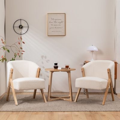W60*D68*H77CM Muebles de salón moderno Silla de salón KD Sofá de madera Silla de acento de lana de cordero Blanco