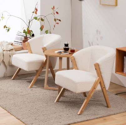W60*D68*H77CM Muebles de salón moderno Silla de salón KD Sofá de madera Silla de acento de lana de cordero Blanco