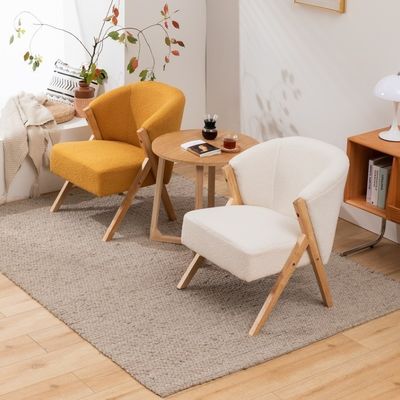W60*D68*H77CM Muebles de salón moderno Silla de salón KD Sofá de madera Silla de acento de lana de cordero Blanco