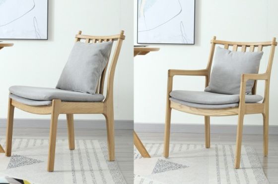 Restaurante moderno Hotel Tejido Tapicado Silla de comedor de reposabrazos de madera con construcción de madera sólida