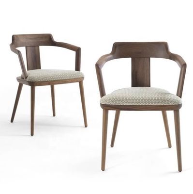 Silla de comedor de cantina interior en madera maciza con cojín de asiento y sillón de diseño moderno de color nuez