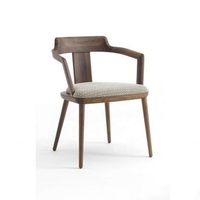 Silla de comedor de cantina interior en madera maciza con cojín de asiento y sillón de diseño moderno de color nuez