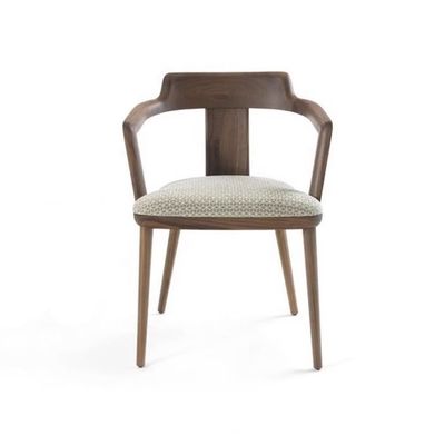 Silla de comedor de cantina interior en madera maciza con cojín de asiento y sillón de diseño moderno de color nuez