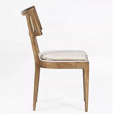 Diseño de muebles de restaurantes modernos con espalda de rotín silla de comedor de madera con tapicería de tela