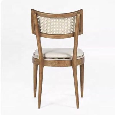 Diseño de muebles de restaurantes modernos con espalda de rotín silla de comedor de madera con tapicería de tela