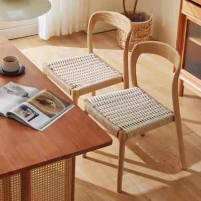Silla de oficina con silla de comedor de estilo tradicional con asiento tejido de cuerda y madera sólida