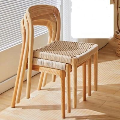 Silla de oficina con silla de comedor de estilo tradicional con asiento tejido de cuerda y madera sólida