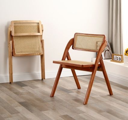 Hotel Restaurante Muebles de comedor Moderno Nórdico Reposa trasera plegable de ratán Silla de comedor de madera sólida W47.5*D47.5*H81.5CM