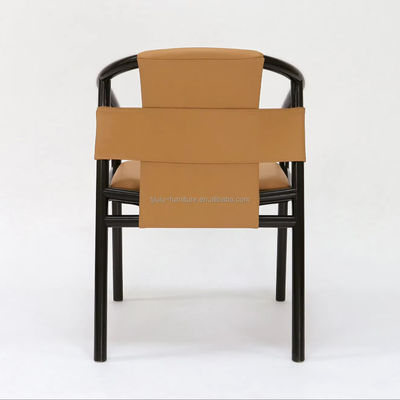 Silla de comedor específica marco de madera maciza salón de ocio acento sillas de brazos con cuero de silla marrón