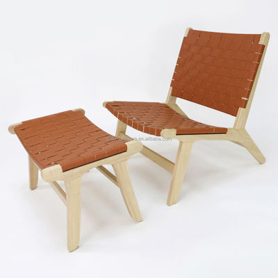 Diseño moderno Sofá de ocio de madera sólida Conjunto para sala de estar Silla de salón de cuero PU en acabado de nuez