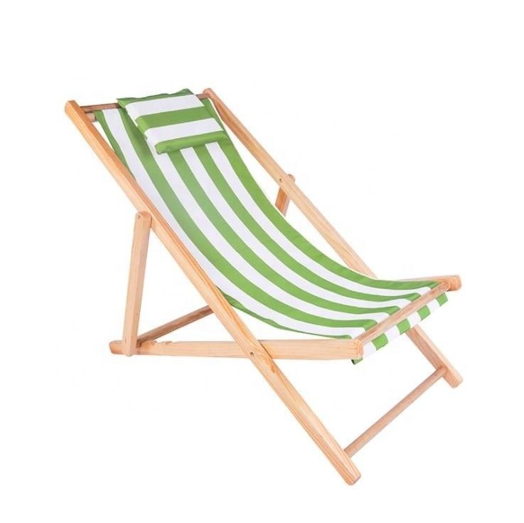Muebles de exterior de diseño moderno de altura ajustable silla de playa de madera plegable con almohada en multicolor