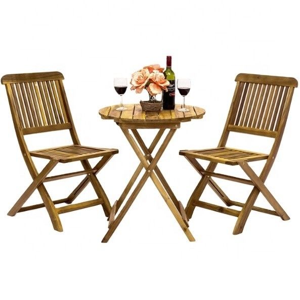 3 piezas plegables de madera de acacia Bistro Set perfecto para comer al aire libre y entretenimiento