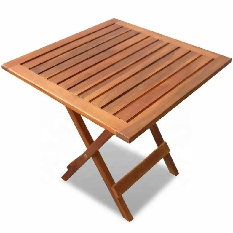Pícnic Cuadro de madera sólida Plegable Mesa de jardín para bebidas de café y té al aire libre y patio lateral
