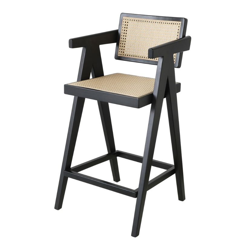 Actualice su bar en casa con una silla de bar con marco de madera sólida y reposabrazos de rotín