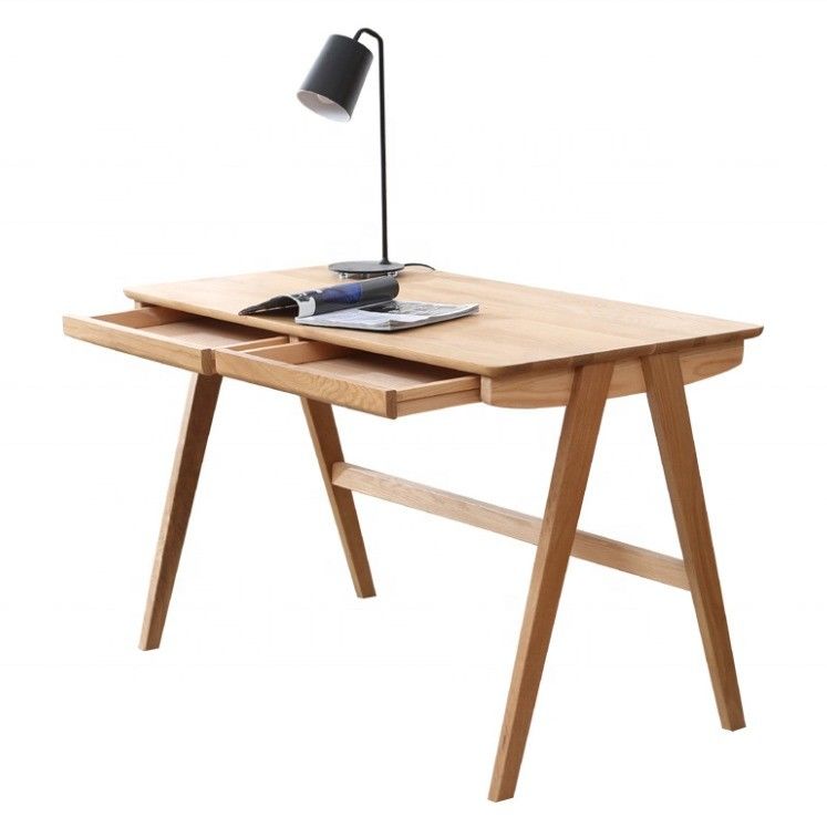 Escritorio de estudio escandinavo moderno de doble cajón en color natural o oscuro de nuez para muebles de comedor
