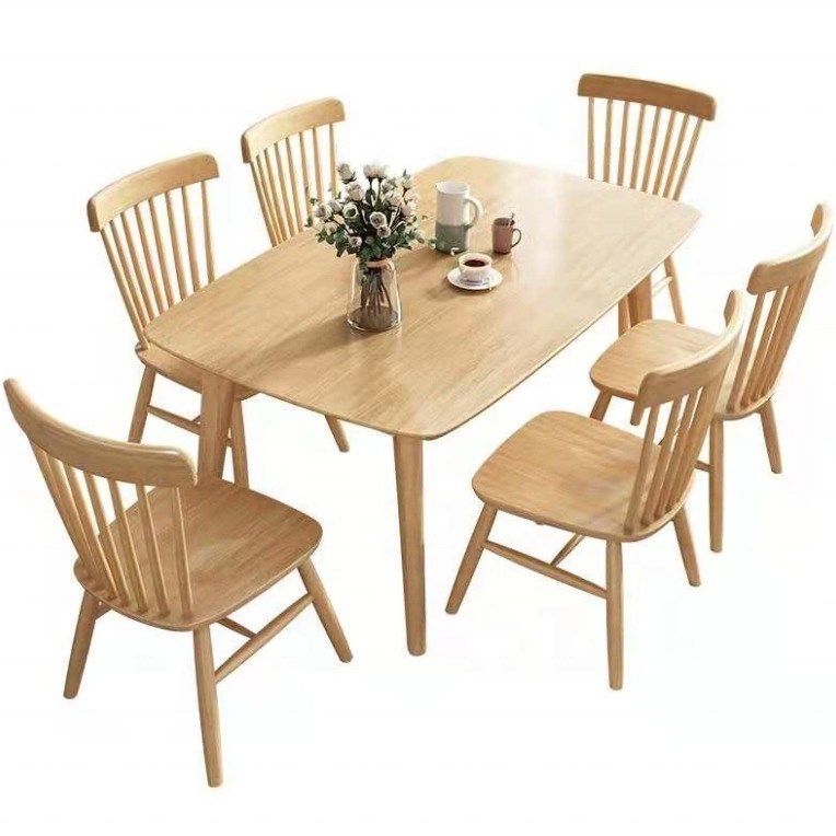 Combinación de mesa y silla de comedor de madera sólida nórdica para un comedor en familia moderno y ecológico