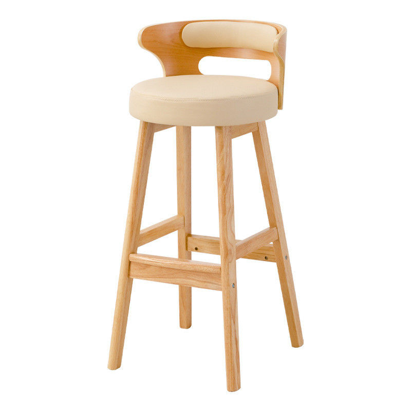 Nordic Modern Simple Wood Bar High Chair Taburete de madera sólida natural dentro de las instalaciones de ocio y taburete alto