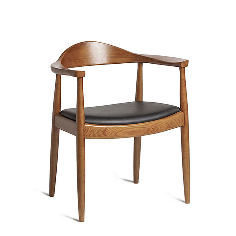 Restaurante nórdico de piernas cortas de madera usada silla de comedor de teca imitada con tapicería de vinilo
