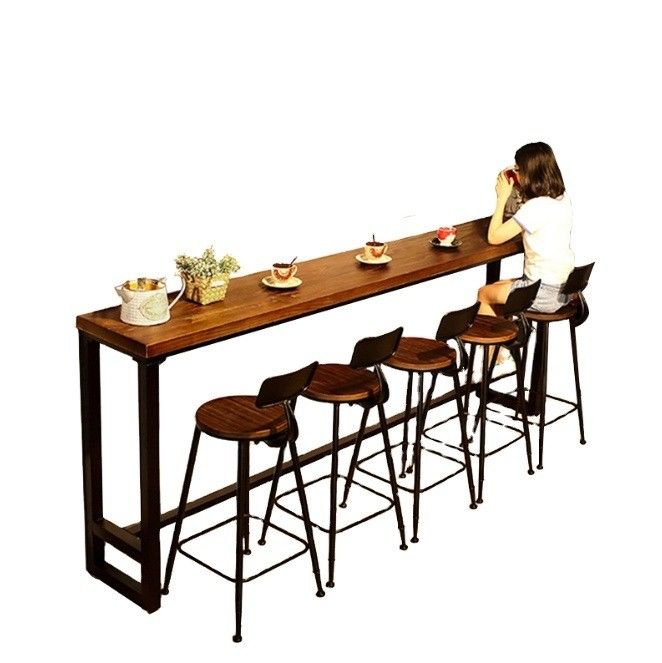 Casa Bar Rustico Cuadro de metal Mesas de comedor de madera rectangular alta Cocina de bar tablero taburete