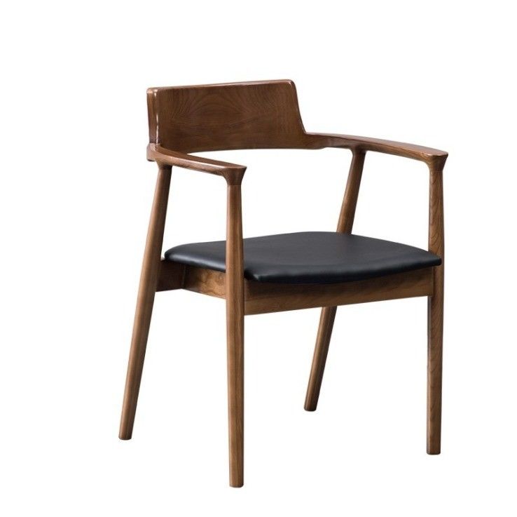 Comedor y sala de estar de color nuez contemporáneo Silla de comedor de reposabrazos de madera con asiento de piel de tela