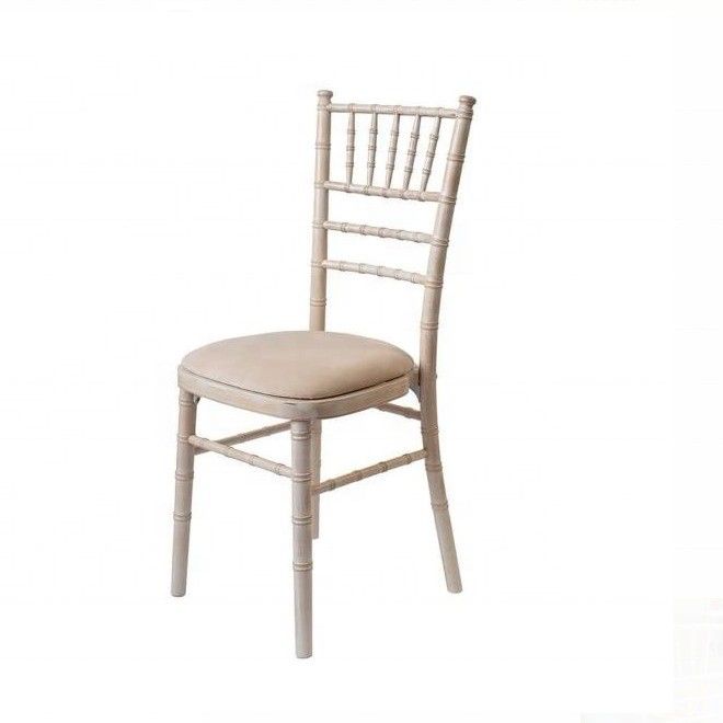 Inicio Muebles Embalaje de correo Blanco Lavado Sillones de chiavari Madera Boda Hotel Banquete Silla apilada con cojín extraíble