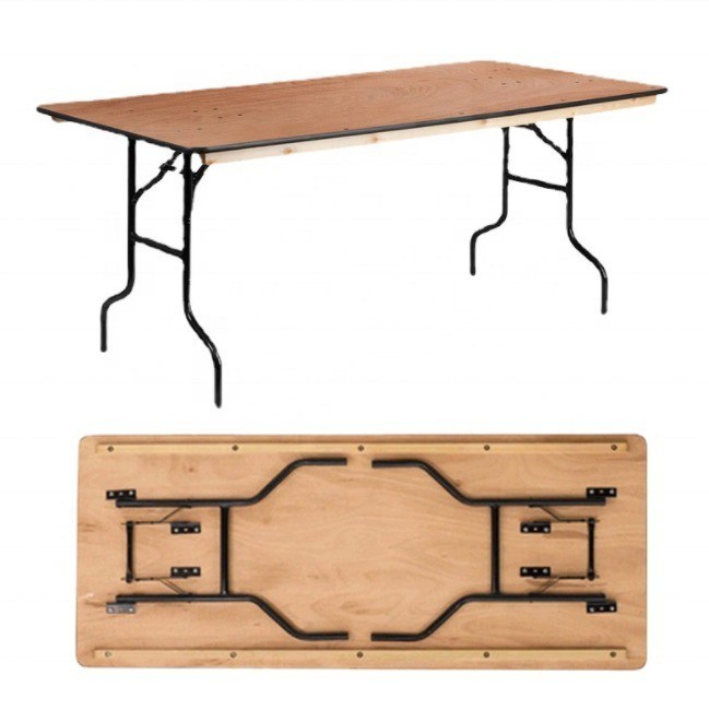 Banquete exterior de madera maciza rectangular boda hotel mesas de comedor plegables de diseño moderno para bodas y hoteles