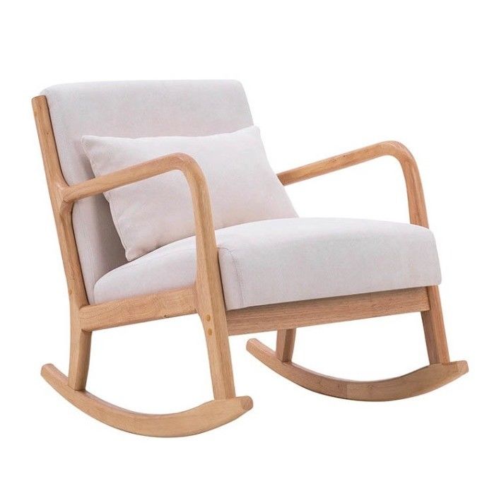 Silla de sala de estar de suministro directo de estilo nórdico europeo de madera sólida silla mecedora de madera con especificaciones incluidas