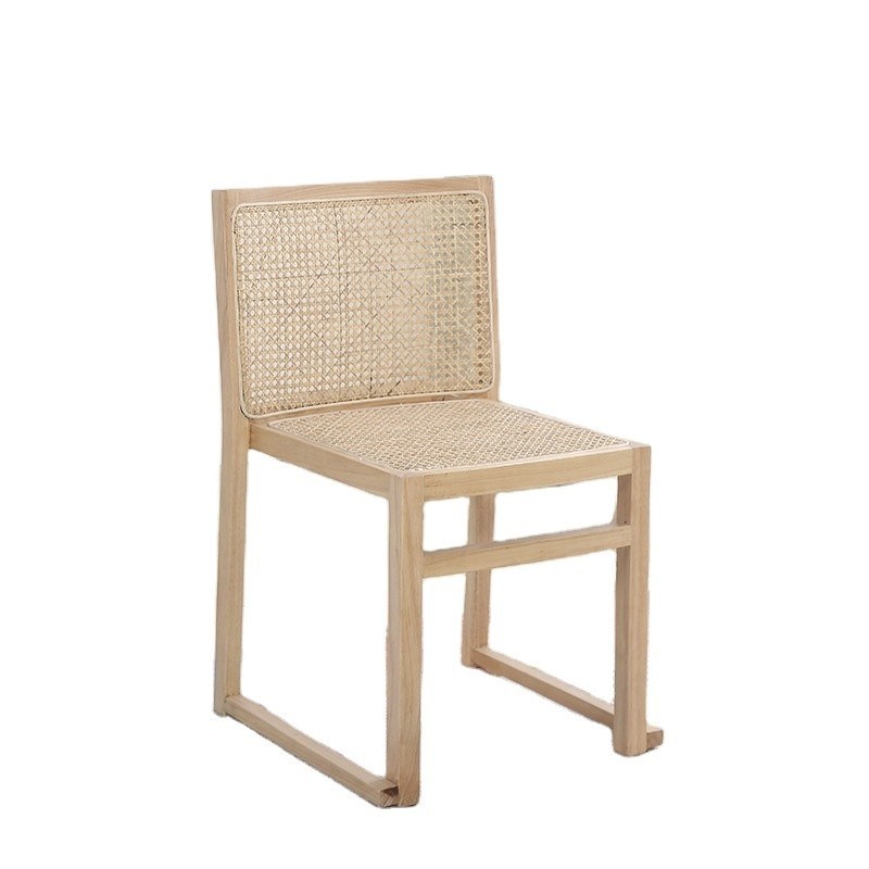 Muebles de comedor de madera maciza de ratán real silla de comedor de madera maciza para el ocio nórdico