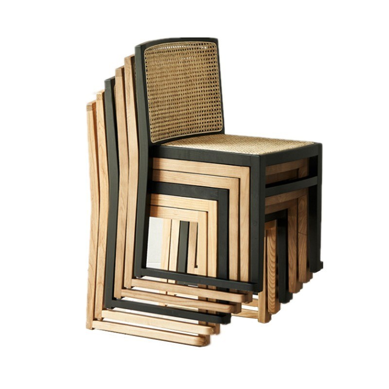 Silla de comedor de ratán apilada Silla sin brazos de madera personalizada para el comedor W49CM*D42.5CM*H80CM