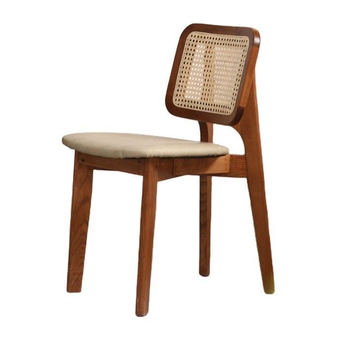 Muebles para el hogar prácticos clásicos silla de comedor de madera maciza con diseño de ratán y asiento tapizado