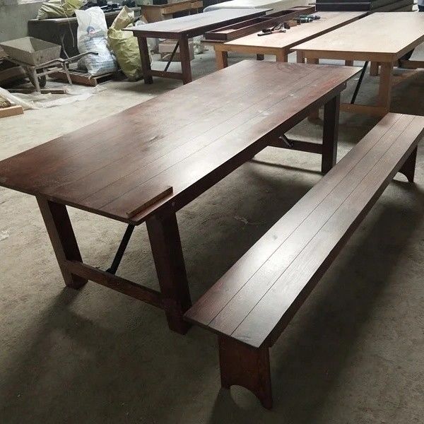 Banquete de Hoteles de venta al por mayor Casa plegable de madera sólida de pino Tabla y banco de granja de estilo clásico de lujo con embalaje de correo Y