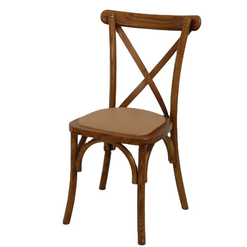 Embalaje de correos sillas de madera con respaldo de cruz para diseño antiguo en restaurantes y bodas