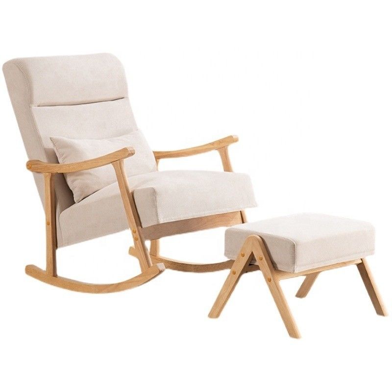 Cuadro de madera sólida asiento cómodo de tela sofá solitario perezoso silla mecedora para sala de estar