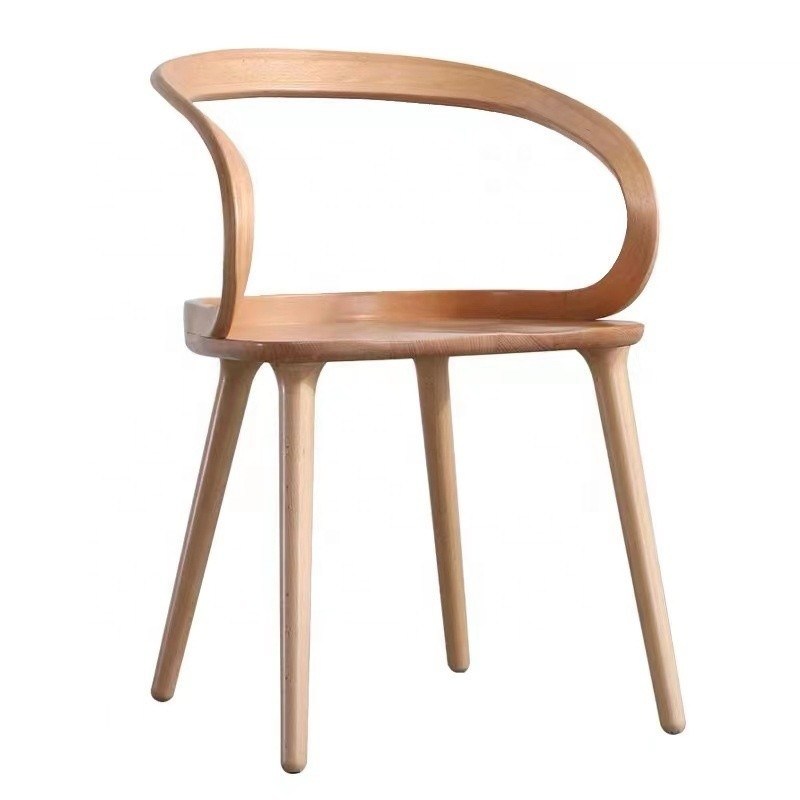 Servicio OEM aceptado silla de comedor moderna con ala de brazo de forma redonda y diseño artístico de madera sólida de ceniza nórdica