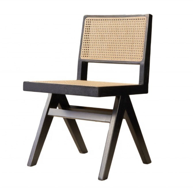 Diseño moderno silla de comedor sin brazos de rattan ajustable de altura con asiento y respaldo de madera maciza