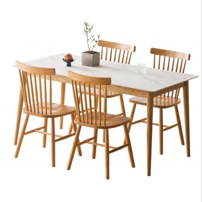 Exquisita mesa de comedor rectangular y combinación de sillas para el salón Muebles generales para el hogar