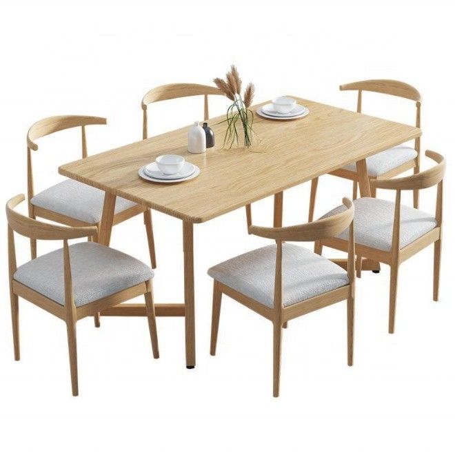 Mesa y sillas de tejido de madera maciza personalizadas combinación para soluciones prácticas y económicas de mobiliario interior