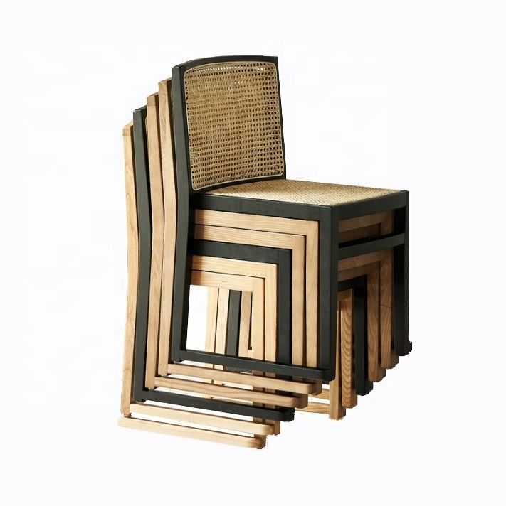 Muebles de comedor silla de comedor de madera sólida moderna para banquetes silla de rotín apilada NO plegada