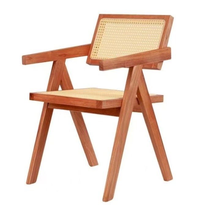 Diseño moderno Muebles de comedor de lujo Rattan de madera sólida Silla de restaurante con reposabrazos