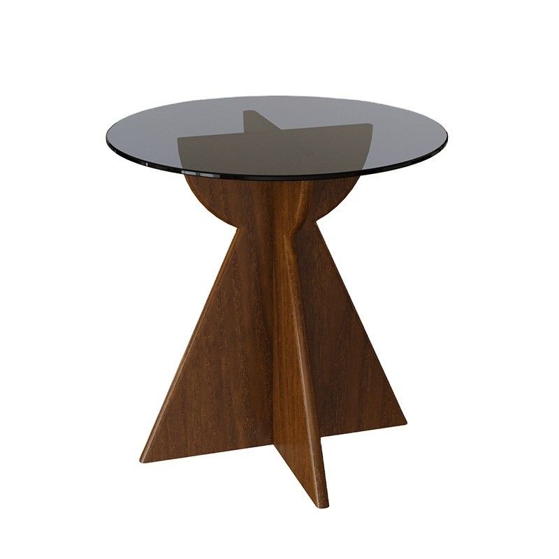 Madera maciza de madera redonda de vidrio lateral de mesa de arriba mesa de café para diseño de sala de estar Muebles generales para el hogar acabado lacado