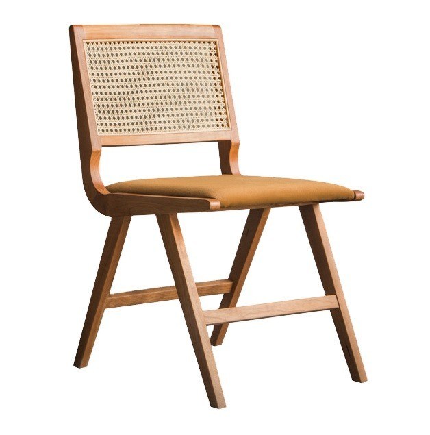 Moderno estilo de diseño nórdico silla de tapicería natural de ratán silla de comedor de madera sólida para restaurante hotel