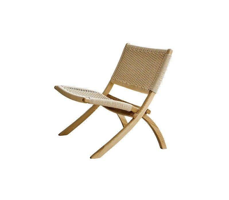 Muebles de salón de hotel estilo nórdico silla de ocio de madera maciza con cordón tejido y diseño plegable