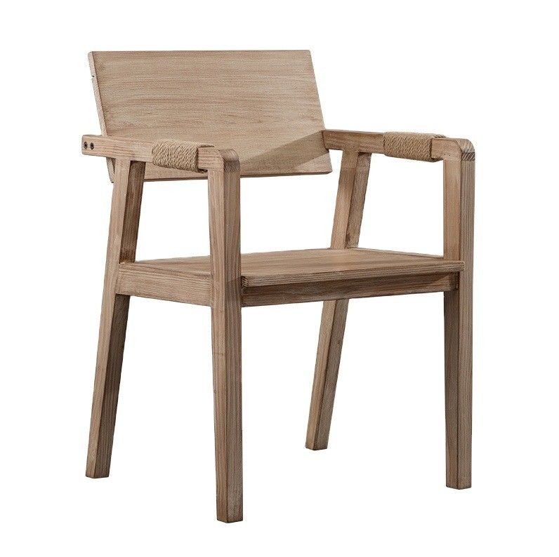 Silla de comedor de diseño japonés moderna silla de restaurante de madera sólida con reposabrazos y material de cubierta de madera de caucho