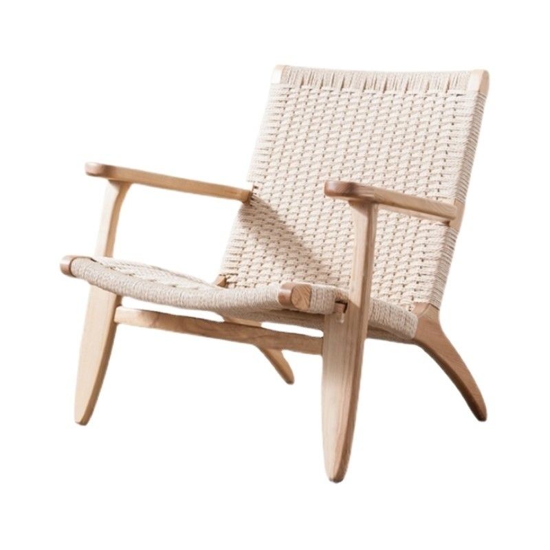 Muebles de salón de estilo moderno silla de comedor de madera maciza con asiento de cordón tejido y brazo de madera en natural / nuez / negro